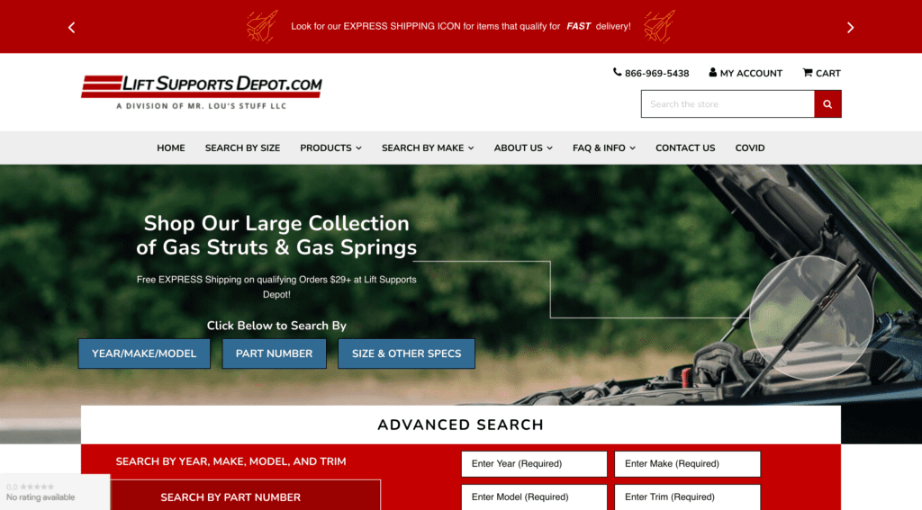 a business website’s homepage