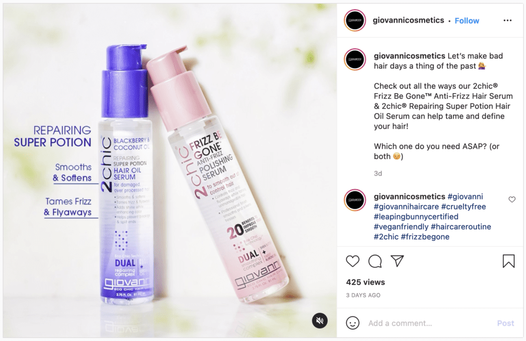 an Instagram post for a haircare business