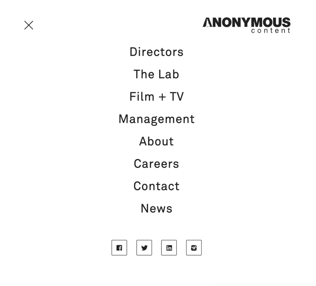 Website menu with social share buttons clear listed at the bottom